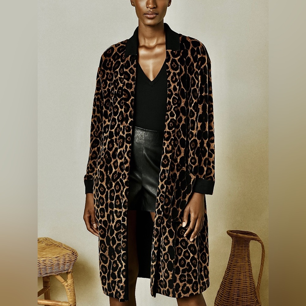 Loyd/Ford Leopard Print Open Front Fur Coat Robe UNISEX